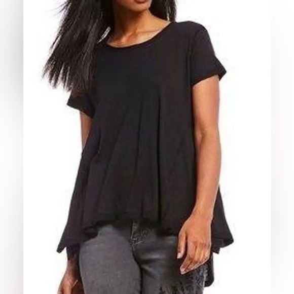 Free People It’s Yours Tee Black Asymmetrical Cap Sleeved Modal Cotton Small - Picture 1 of 13